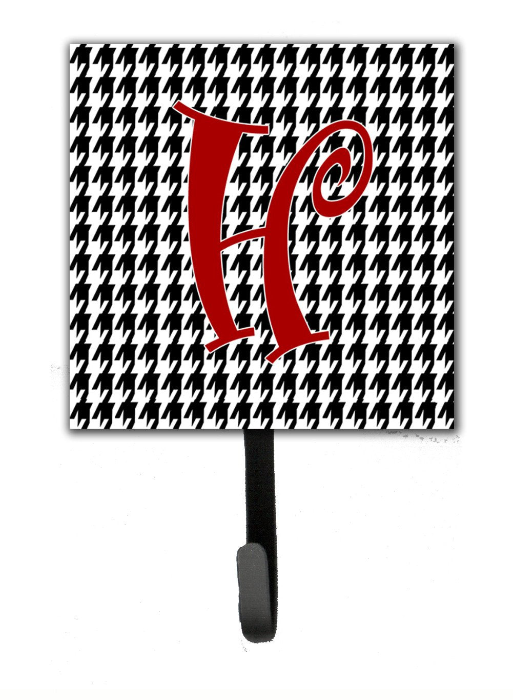 Letter H Initial Monogram - Houndstooth Black Leash Holder or Key Hook by Caroline's Treasures