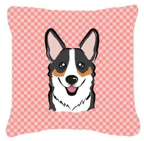 Checkerboard Pink Corgi Canvas Fabric Decorative Pillow BB1255PW1414 - the-store.com