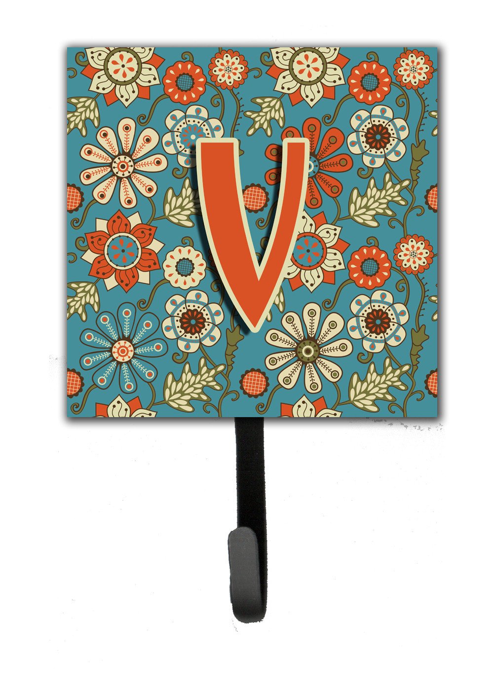 Letter V Flowers Retro Blue Leash or Key Holder CJ2012-VSH4 by Caroline&#39;s Treasures