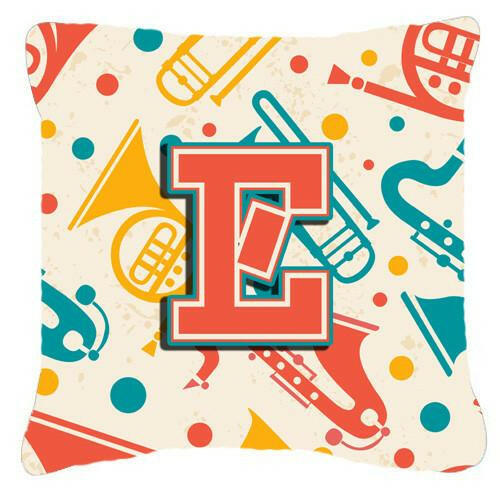 Letter E Retro Teal Orange Musical Instruments Initial Canvas Fabric Decorative Pillow CJ2001-EPW1414 by Caroline's Treasures