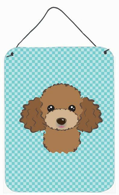 Checkerboard Blue Chocolate Brown Poodle Wall or Door Hanging Prints by Caroline's Treasures