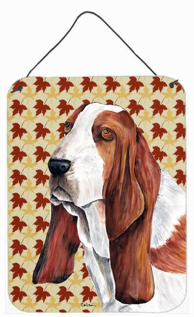 Basset Hound Fall Leaves Portrait Aluminium Metal Wall or Door Hanging Prints by Caroline's Treasures