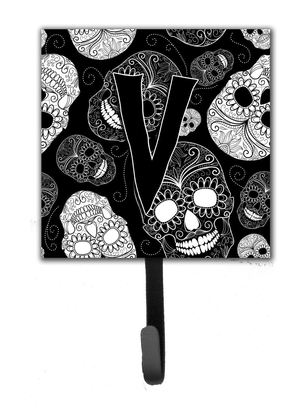 Letter V Day of the Dead Skulls Black Leash or Key Holder CJ2008-VSH4 by Caroline's Treasures