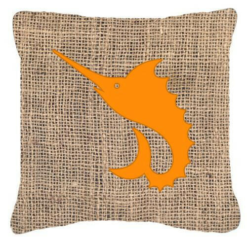 Fish - Sword Fish Burlap and Orange   Canvas Fabric Decorative Pillow BB1097 - the-store.com