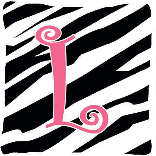 Monogram Initial L Zebra Stripe and Pink Decorative Canvas Fabric Pillow CJ1037 - the-store.com