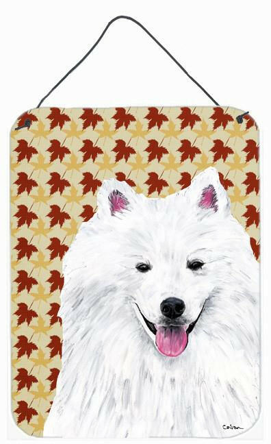 American Eskimo Fall Leaves Portrait Wall or Door Hanging Prints by Caroline's Treasures