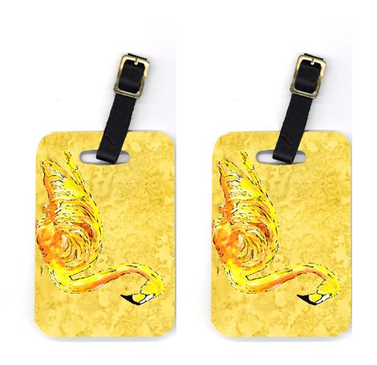 Pair of Flamingo on Yellow Luggage Tags by Caroline's Treasures