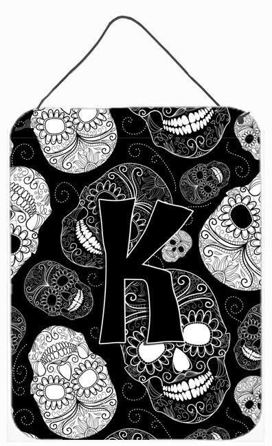 Letter K Day of the Dead Skulls Black Wall or Door Hanging Prints CJ2008-KDS1216 by Caroline's Treasures