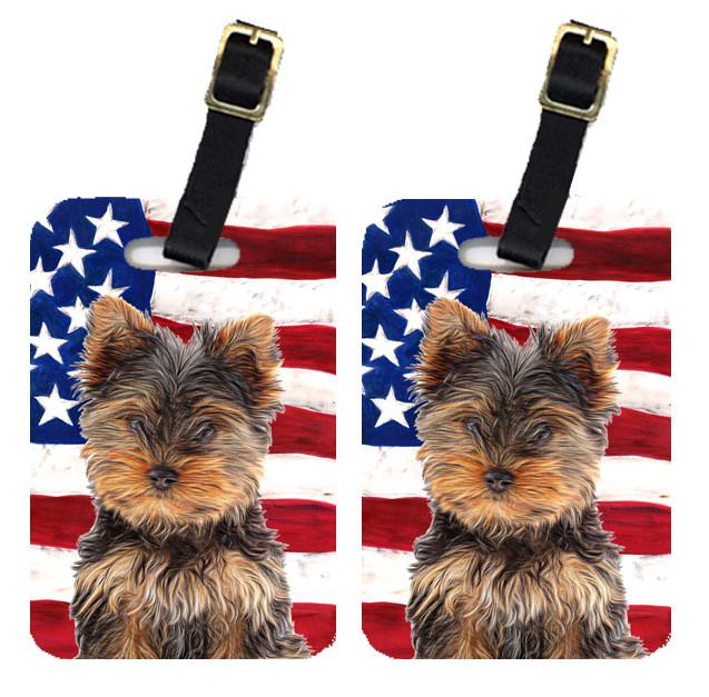 Pair of USA American Flag with Yorkie Puppy / Yorkshire Terrier Luggage Tags by Caroline&#39;s Treasures