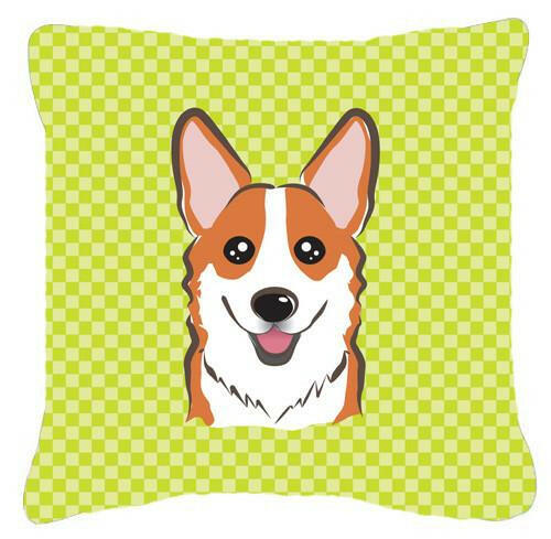 Checkerboard Lime Green Corgi Canvas Fabric Decorative Pillow BB1316PW1414 - the-store.com