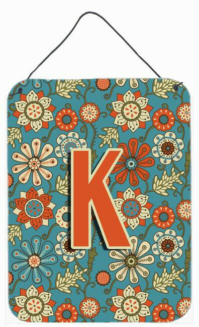 Letter K Flowers Retro Blue Wall or Door Hanging Prints CJ2012-KDS1216 by Caroline's Treasures