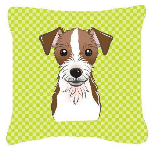 Checkerboard Lime Green Jack Russell Terrier Canvas Fabric Decorative Pillow BB1264PW1414 - the-store.com