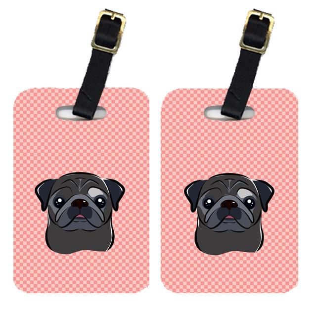 Pair of Checkerboard Pink Black Pug Luggage Tags BB1263BT by Caroline&#39;s Treasures