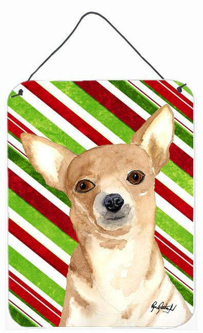 Candy Stripe Chihuahua Christmas Aluminium Metal Wall or Door Hanging Prints by Caroline&#39;s Treasures