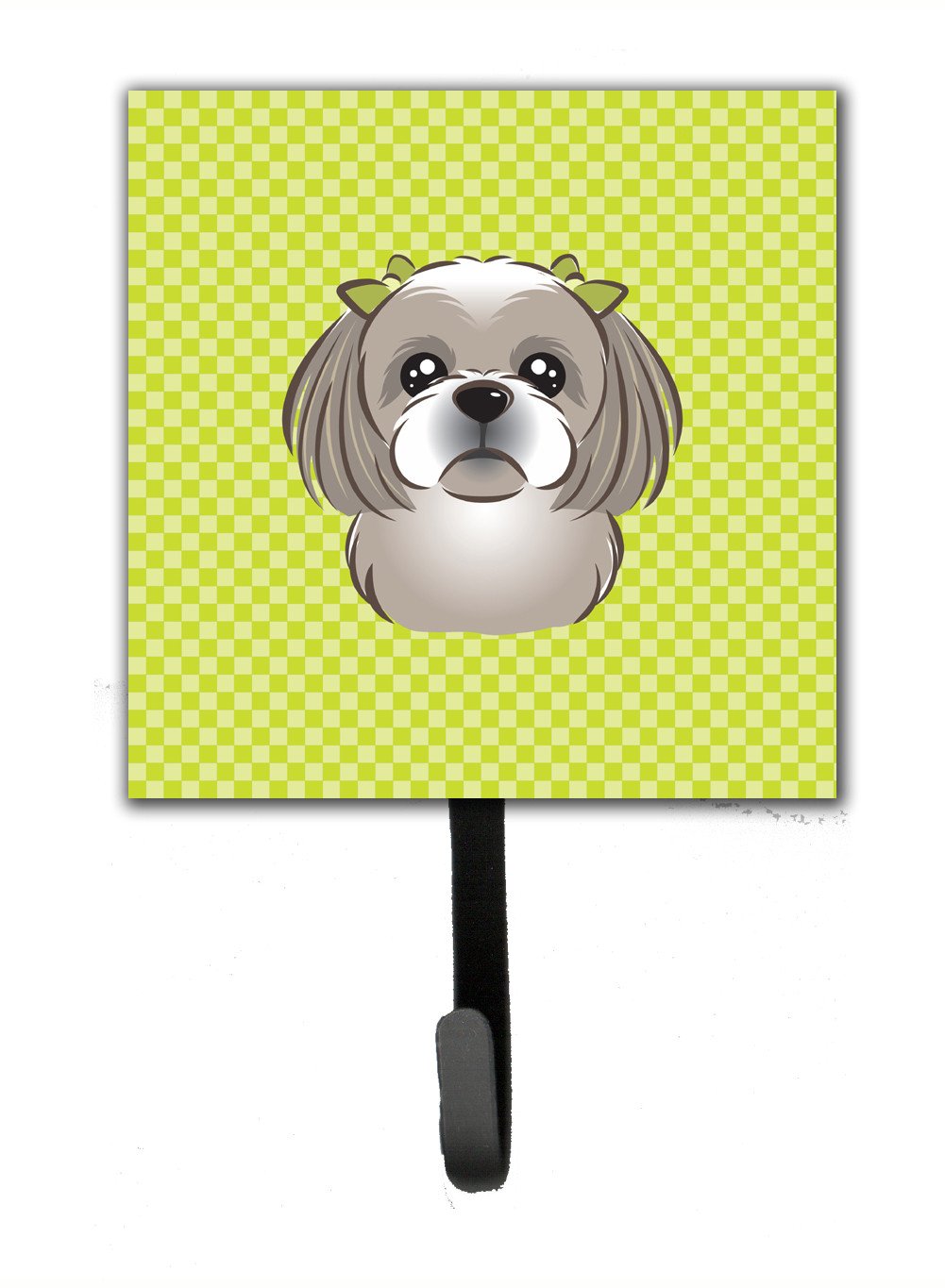 Checkerboard Lime Green Gray Silver Shih Tzu Leash or Key Holder BB1312SH4 by Caroline&#39;s Treasures