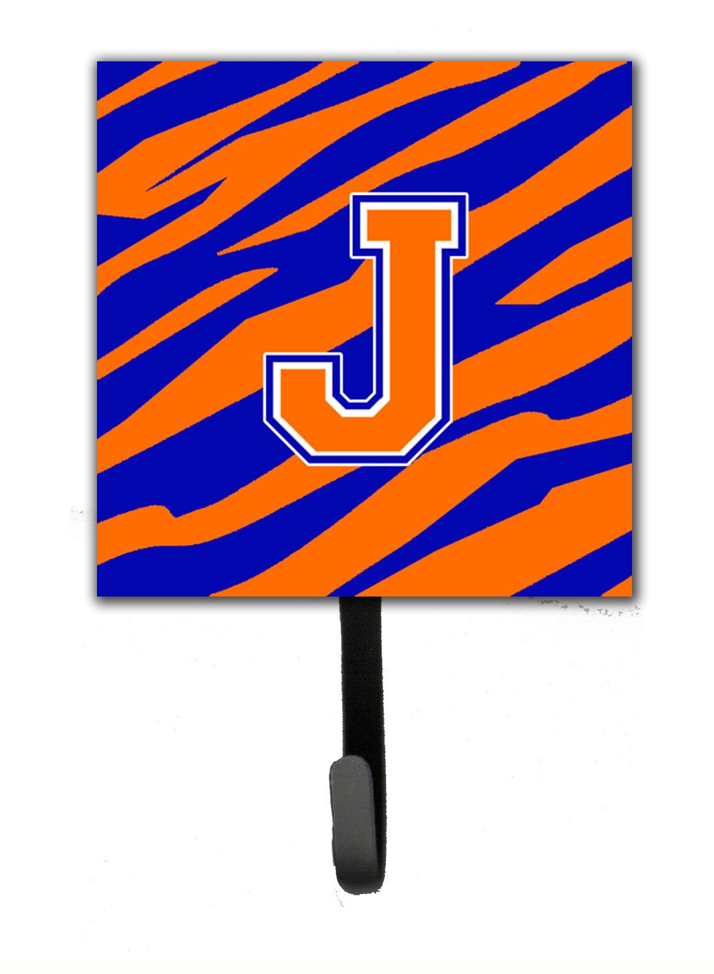 Letter J Initial Monogram - Tiger Stripe - Blue Orange Leash Holder or Key Hook by Caroline's Treasures