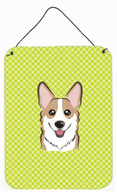 Checkerboard Lime Green Corgi Wall or Door Hanging Prints BB1315DS1216 by Caroline&#39;s Treasures