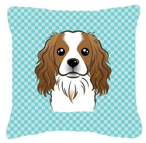 Checkerboard Blue Cavalier Spaniel Canvas Fabric Decorative Pillow BB1162PW1414 - the-store.com