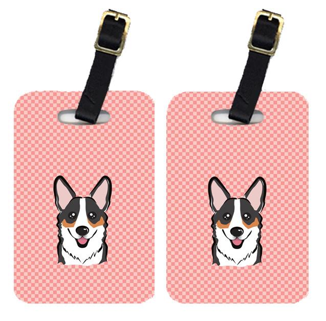 Pair of Checkerboard Pink Corgi Luggage Tags BB1255BT by Caroline&#39;s Treasures