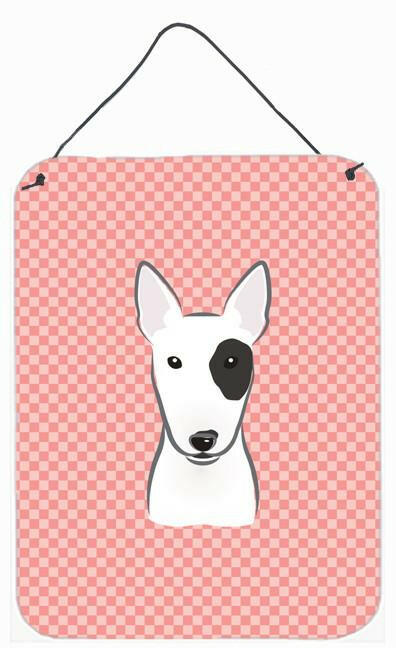 Checkerboard Pink Bull Terrier Wall or Door Hanging Prints BB1209DS1216 by Caroline's Treasures