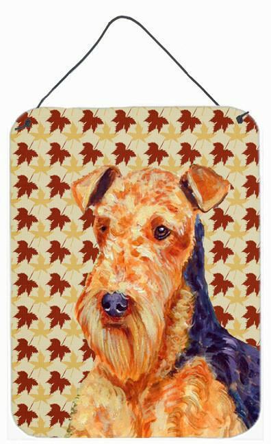 Airedale Fall Leaves Portrait Aluminium Metal Wall or Door Hanging Prints by Caroline&#39;s Treasures