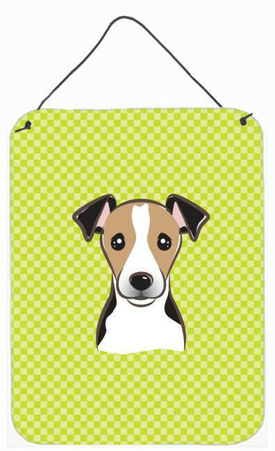 Checkerboard Lime Green Jack Russell Terrier Wall or Door Hanging Prints by Caroline's Treasures