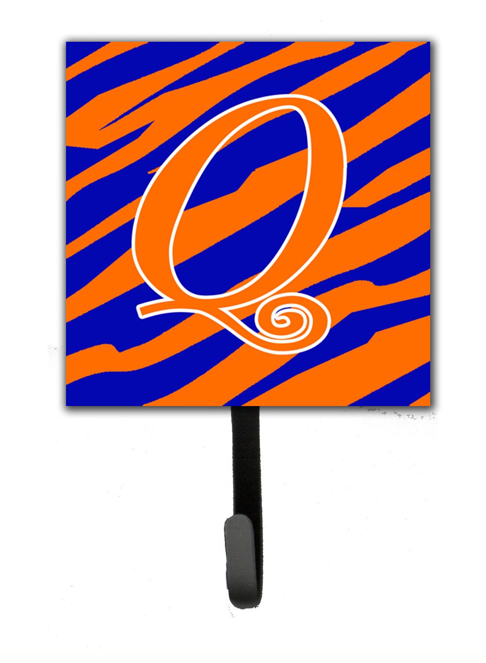 Letter Q Initial Tiger Stripe Blue and Orange Leash Holder or Key Hook by Caroline&#39;s Treasures