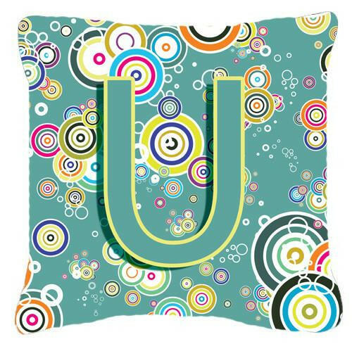 Letter U Circle Circle Teal Initial Alphabet Canvas Fabric Decorative Pillow CJ2015-UPW1414 by Caroline's Treasures