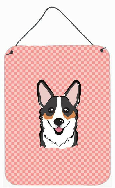 Checkerboard Pink Corgi Wall or Door Hanging Prints BB1255DS1216 by Caroline&#39;s Treasures