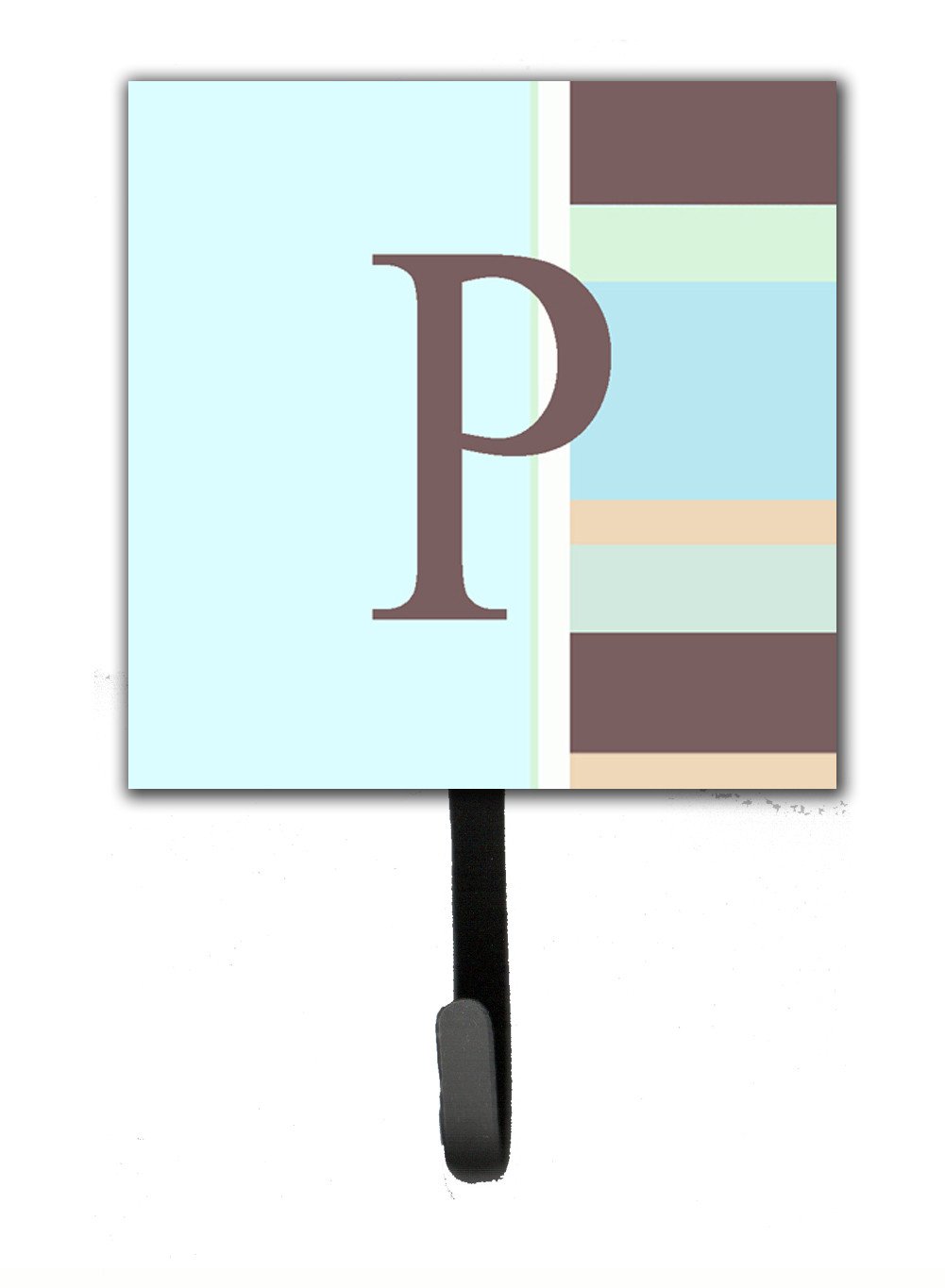 Letter P Initial Monogram - Blue Stripes Leash Holder or Key Hook by Caroline's Treasures