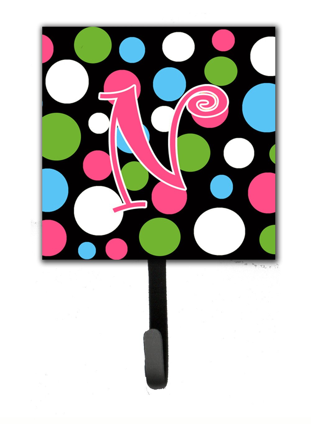 Letter N Initial Monogram - Polkadots and Pink Leash Holder or Key Hook by Caroline's Treasures