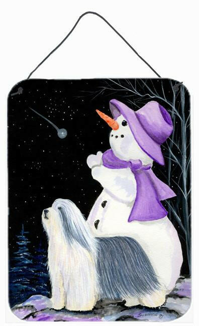 Snowman with Bearded Collie Aluminium Metal Wall or Door Hanging Prints by Caroline&#39;s Treasures