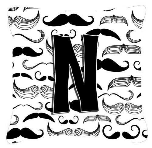 Letter N Moustache Initial Canvas Fabric Decorative Pillow CJ2009-NPW1414 by Caroline&#39;s Treasures