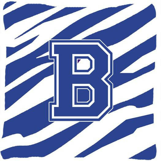 Monogram Initial B Tiger Stripe Blue and White Decorative Canvas Fabric Pillow - the-store.com