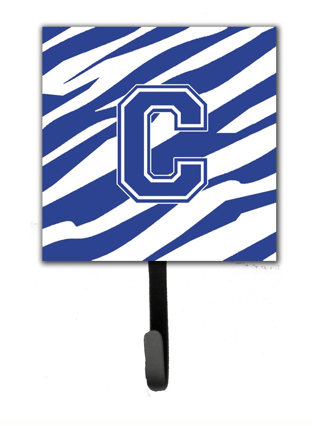 Letter C Initial Tiger Stripe Blue and White Leash Holder or Key Hook by Caroline's Treasures