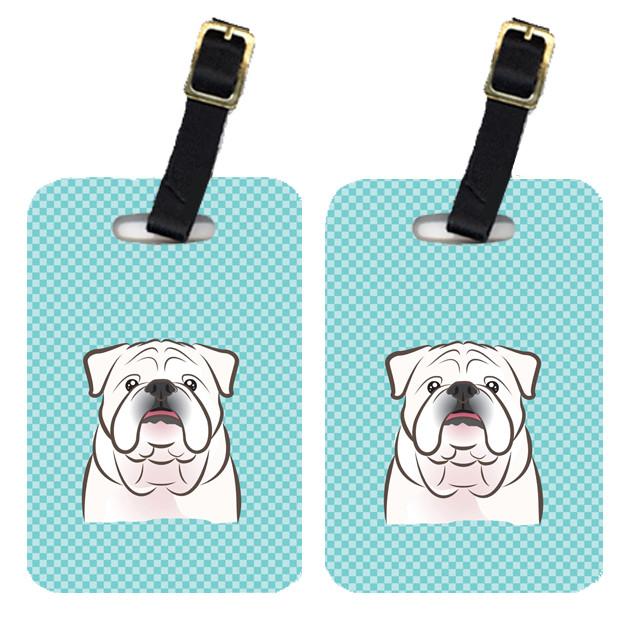 Pair of Checkerboard Blue White English Bulldog  Luggage Tags BB1158BT by Caroline's Treasures