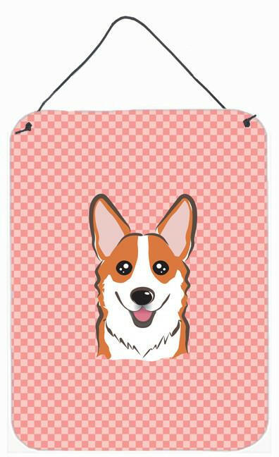 Checkerboard Pink Corgi Wall or Door Hanging Prints BB1254DS1216 by Caroline&#39;s Treasures