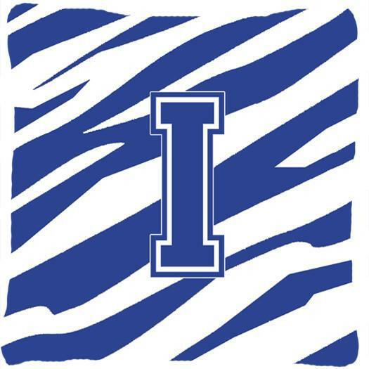 Monogram Initial I Tiger Stripe Blue and White Decorative Canvas Fabric Pillow - the-store.com