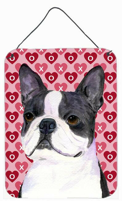 Boston Terrier Hearts Love and Valentine&#39;s Day Wall or Door Hanging Prints by Caroline&#39;s Treasures