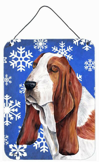 Basset Hound Winter Snowflakes Holiday Metal Wall or Door Hanging Prints by Caroline's Treasures