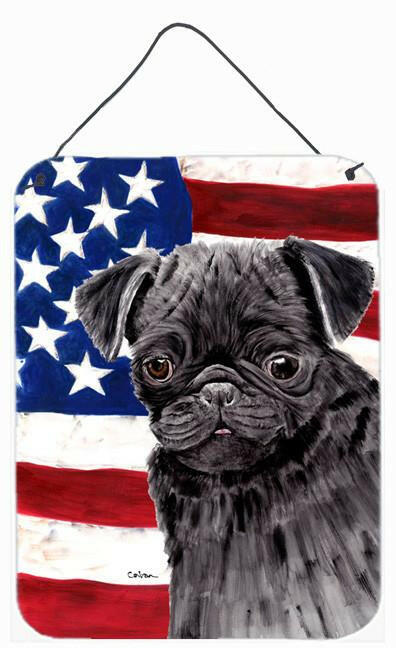 USA American Flag with Pug Aluminium Metal Wall or Door Hanging Prints by Caroline's Treasures