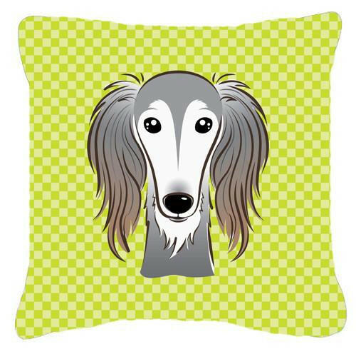 Checkerboard Lime Green Saluki Canvas Fabric Decorative Pillow BB1291PW1414 - the-store.com