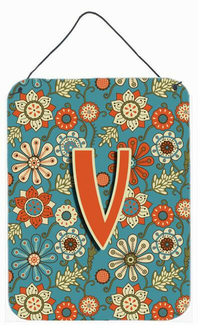 Letter V Flowers Retro Blue Wall or Door Hanging Prints CJ2012-VDS1216 by Caroline's Treasures