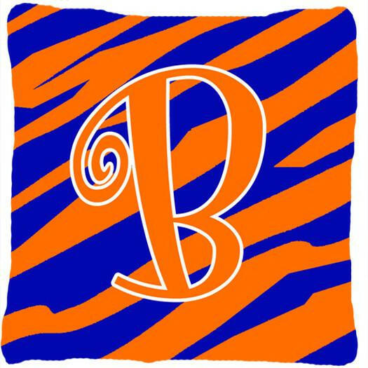 Monogram Initial B Tiger Stripe Blue and Orange Decorative Canvas Fabric Pillow - the-store.com