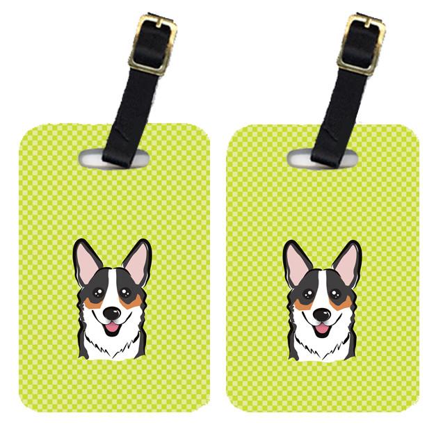 Pair of Checkerboard Lime Green Corgi Luggage Tags BB1317BT by Caroline's Treasures