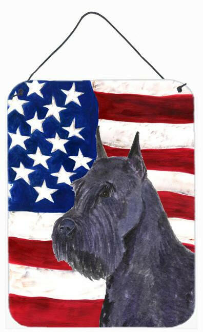 USA American Flag with Schnauzer Aluminium Metal Wall or Door Hanging Prints by Caroline's Treasures