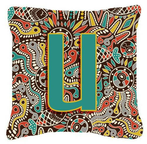 Letter U Retro Tribal Alphabet Initial Canvas Fabric Decorative Pillow CJ2013-UPW1414 by Caroline's Treasures