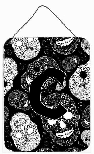 Letter C Day of the Dead Skulls Black Wall or Door Hanging Prints CJ2008-CDS1216 by Caroline's Treasures