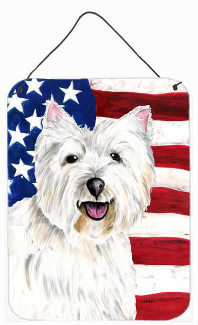 USA American Flag with Westie Aluminium Metal Wall or Door Hanging Prints by Caroline&#39;s Treasures