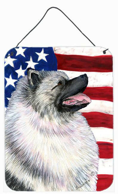 USA American Flag with Keeshond Aluminium Metal Wall or Door Hanging Prints by Caroline's Treasures